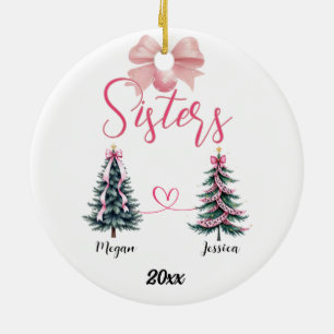 Ornamento De Cerâmica Árvore De Natal De Duas Irmãs Com Nomes Personaliz