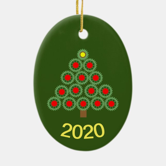 Ornamento De Cerâmica Árvore de Natal de Engrenagens Mecânicas (Verso)