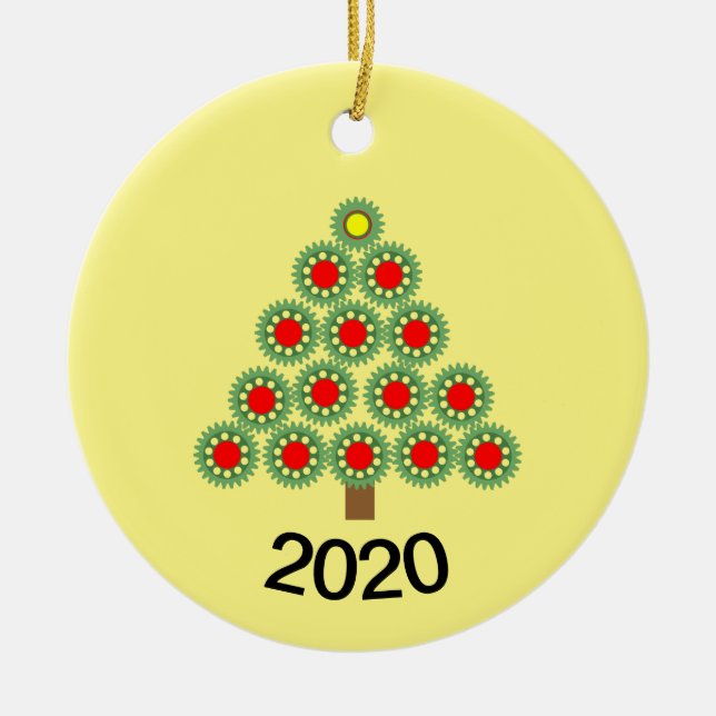 Ornamento De Cerâmica Árvore de Natal de Engrenagens Mecânicas (Frente)