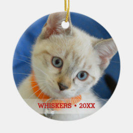 Ornamento De Cerâmica Árvore de Natal de Foto e Nome de Gato de Pet Pers