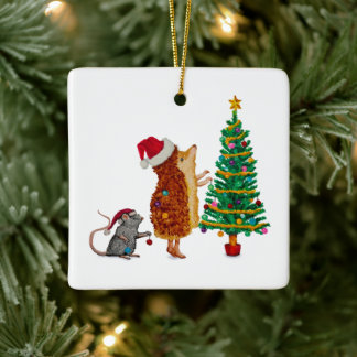 Ornamento De Cerâmica Árvore de Natal de Hedgehog e Rato