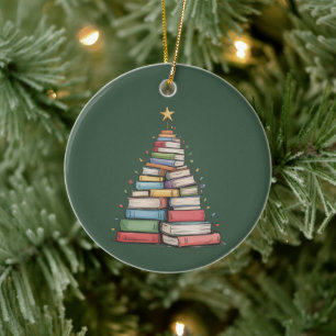 Ornamento De Cerâmica Árvore de Natal de Livros Retro Bibliófilo Bibliot