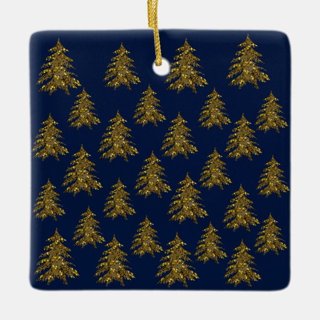Ornamento De Cerâmica Árvore de Natal de ouro cintilante (Frente)