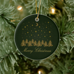 Ornamento De Cerâmica Árvore de Natal de ouro faísca, lua, estrelas em v