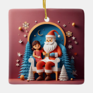 Ornamento De Cerâmica Árvore de Natal de Papel em Camadas Santa Clause
