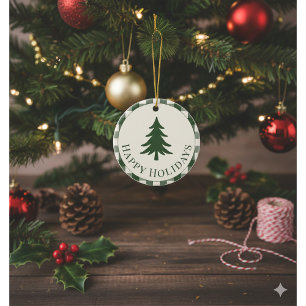 Ornamento De Cerâmica Árvore de Natal de Xadrez Verde no Natal