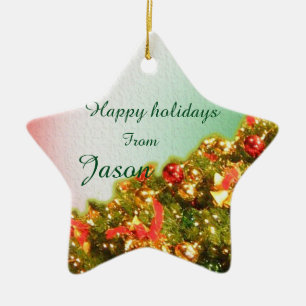 Ornamento De Cerâmica Árvore de natal decorada personalizável com texto