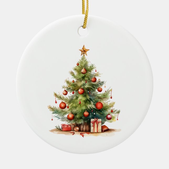 Ornamento De Cerâmica Árvore de Natal Desortada Personalizada (Frente)