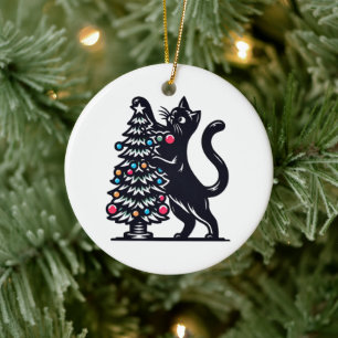 Ornamento De Cerâmica Árvore de Natal do Gato Preto