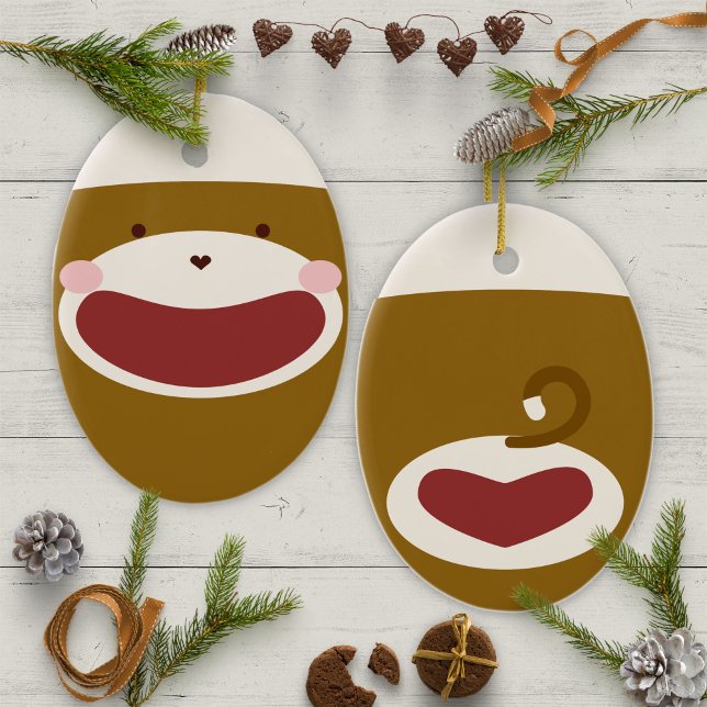 Ornamento De Cerâmica Árvore de Natal do Monkey Boy Sock (Criador carregado)