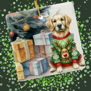 Ornamento De Cerâmica Árvore de Natal do ouro Retriever