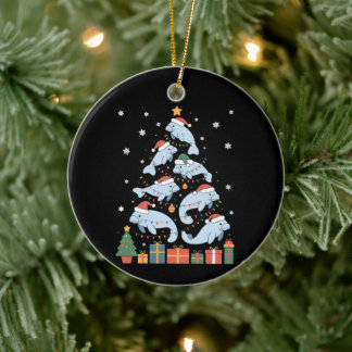 Ornamento De Cerâmica Árvore de Natal do Peixe-Boi Chapéu do Papai Noel