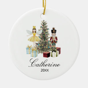 Ornamento De Cerâmica Árvore de Natal do Quebra-Nozes e Fada Personaliza