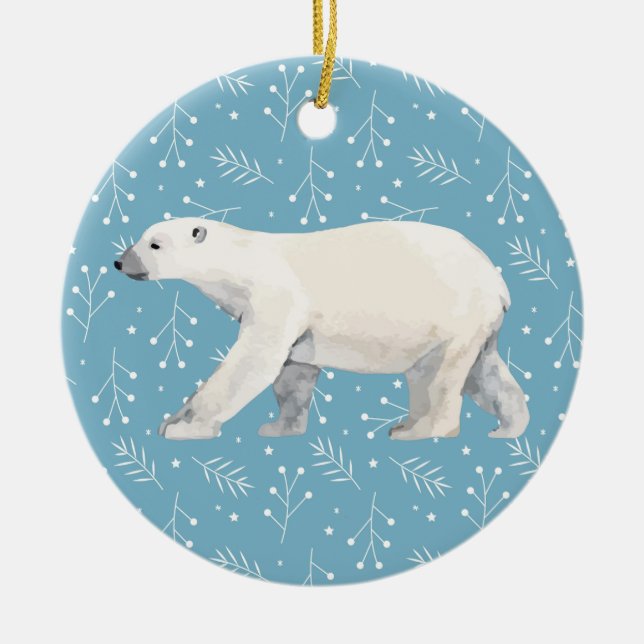 Ornamento De Cerâmica Árvore de Natal do Urso Polar de Aquarela (Frente)