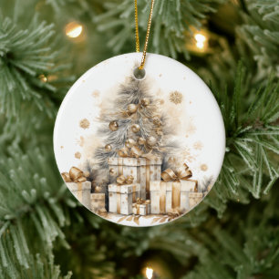 Ornamento De Cerâmica Árvore de Natal Dourada retrorada