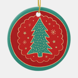 Ornamento De Cerâmica Árvore de Natal Dourada Verde Turquesa