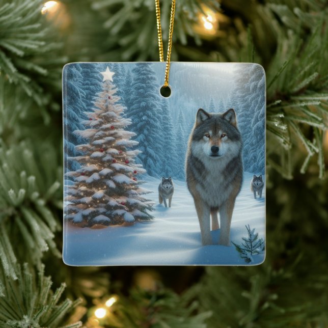 Ornamento De Cerâmica Árvore de Natal e Lobos (Árvore)