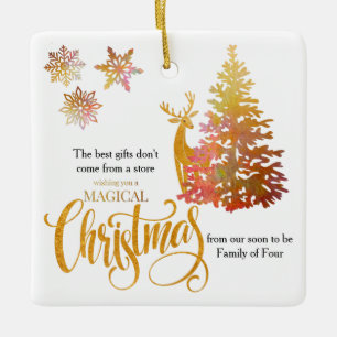 Ornamento De Cerâmica Árvore de Natal e Veado em breve será Família dos 