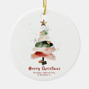 Ornamento De Cerâmica Árvore de Natal em Aquarela Moderna Festa de Famíl
