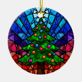 Ornamento De Cerâmica Árvore de Natal em Vidro Pintado Geométrico
