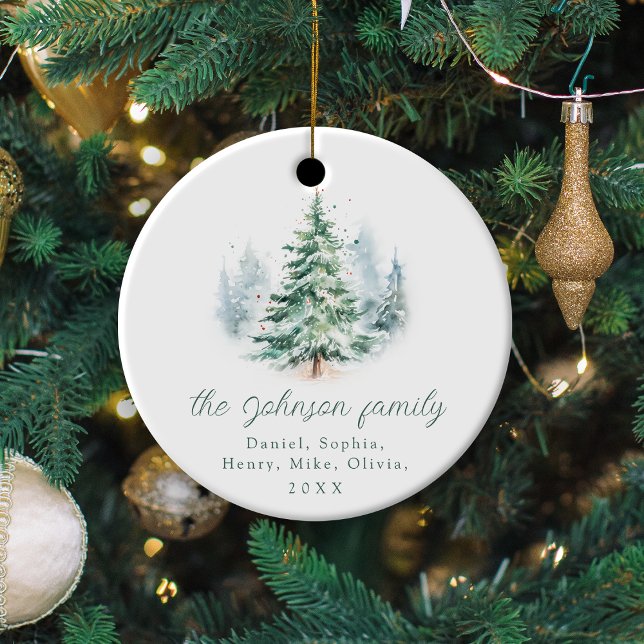 Ornamento De Cerâmica Árvore de Natal Família Moderno Script Natal  (Modern Script Pine Tree Family Christmas Ceramic Ornament)