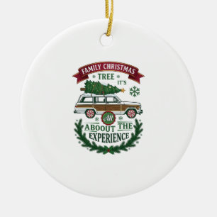 Ornamento De Cerâmica Árvore de Natal Família Wagon Pine Galho