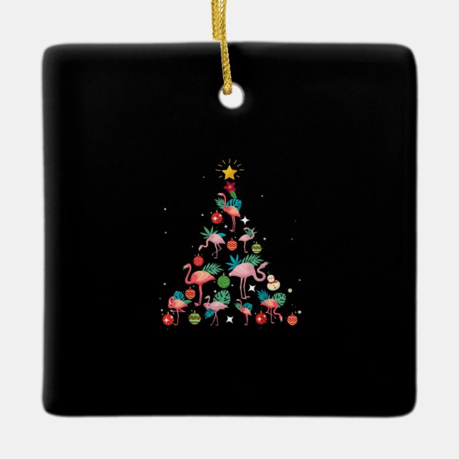 Ornamento De Cerâmica Árvore de Natal Flamingo Engraçada (Frente)