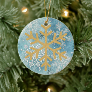 Ornamento De Cerâmica Árvore de Natal - Floco de Neve Dourado