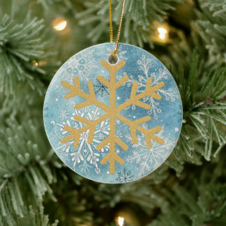 Ornamento De Cerâmica Árvore de Natal - Floco de Neve Dourado