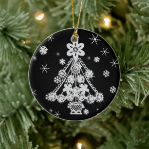 Ornamento De Cerâmica Árvore de Natal & Flocos de Neve