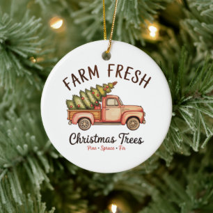 Ornamento De Cerâmica Árvore de Natal Fresca da Fazenda Caminhão Rosa Na