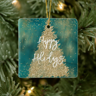 Ornamento De Cerâmica Árvore de Natal Glitter Dourado Verde Teal