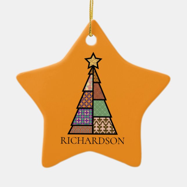 Ornamento De Cerâmica Árvore de Natal Inclina com Monograma (Frente)