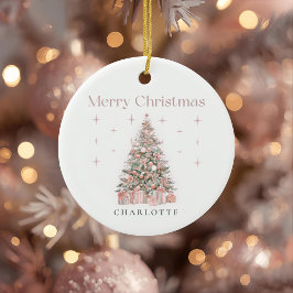 Ornamento De Cerâmica Árvore de Natal Modern Blush – Férias Personalizad