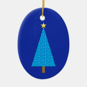 Ornamento De Cerâmica Árvore de Natal moderna das estrelas azuis