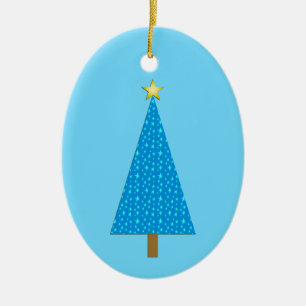 Ornamento De Cerâmica Árvore de Natal moderna das estrelas azuis