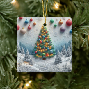 Ornamento De Cerâmica Árvore de Natal Moderna Em Relevo Floresta 