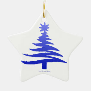 Ornamento De Cerâmica Árvore de Natal Moderna Estêncil Impressão Azul