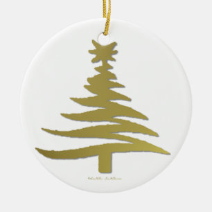 Ornamento De Cerâmica Árvore de Natal Moderna Estêncil Impressão Dourada