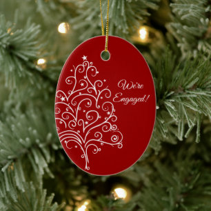 Ornamento De Cerâmica Árvore de Natal no noivado vermelho do inverno