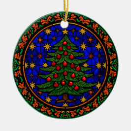 Ornamento De Cerâmica Árvore de Natal Noturna em Azul com Vidro Colorido
