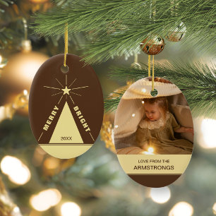 Ornamento De Cerâmica Árvore de Natal Oval Marrom Chocolate Foto da Famí
