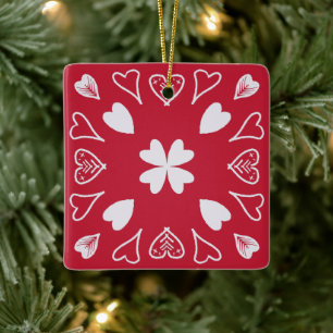 Ornamento De Cerâmica Árvore de Natal Padrão de Arte Folclórica do Coraç