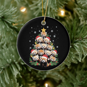 Ornamento De Cerâmica Árvore de Natal Panda Vermelho Animal Engraçado 