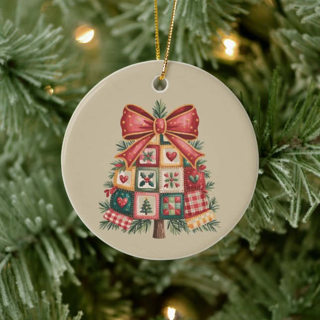 Ornamento De Cerâmica Árvore de Natal Patchwork Coquette Xmas Feriado (Árvore)