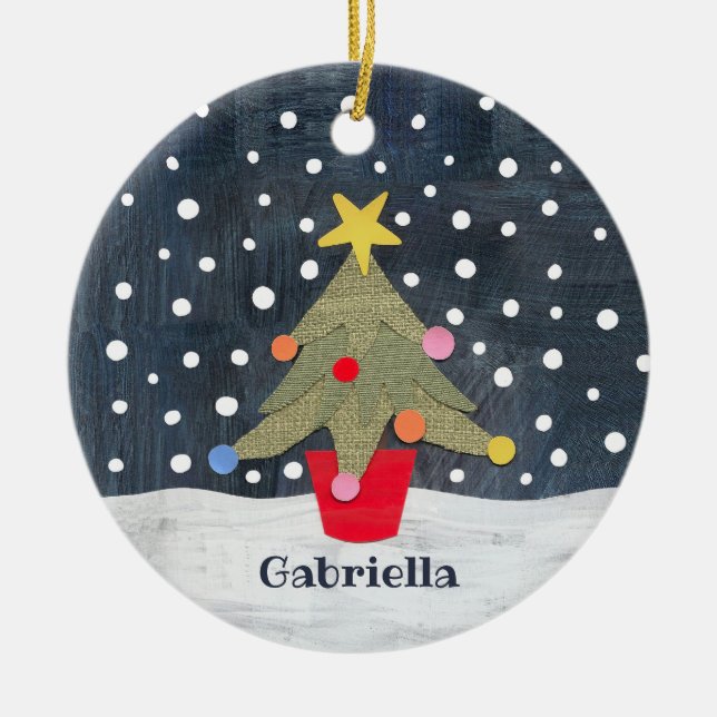 Ornamento De Cerâmica Árvore de Natal Personalizada (Frente)