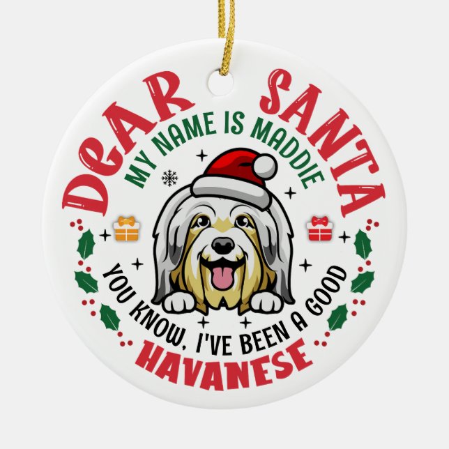 Ornamento De Cerâmica Árvore de Natal Personalizada de Cão Havanês (Frente)