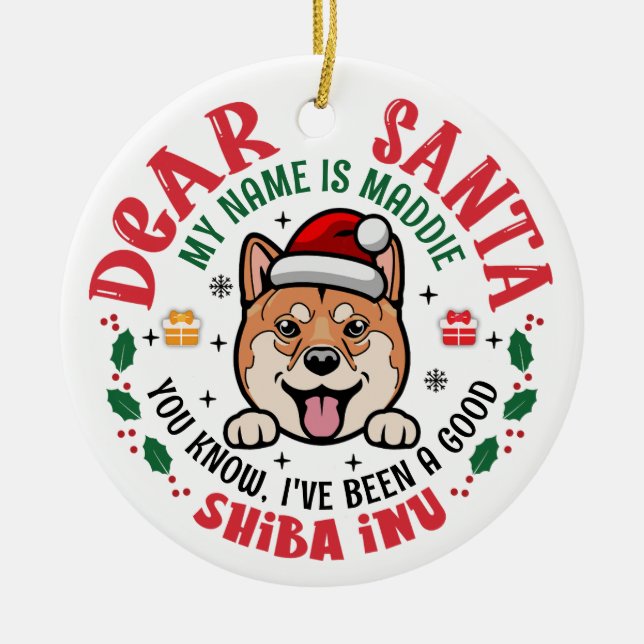 Ornamento De Cerâmica Árvore de Natal Personalizada Shiba Inu Dog (Frente)