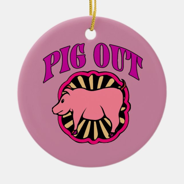 Ornamento De Cerâmica Árvore de Natal Pig Out (Frente)