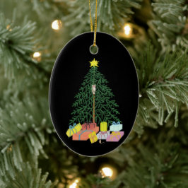 Ornamento De Cerâmica Árvore de Natal Preta Oval